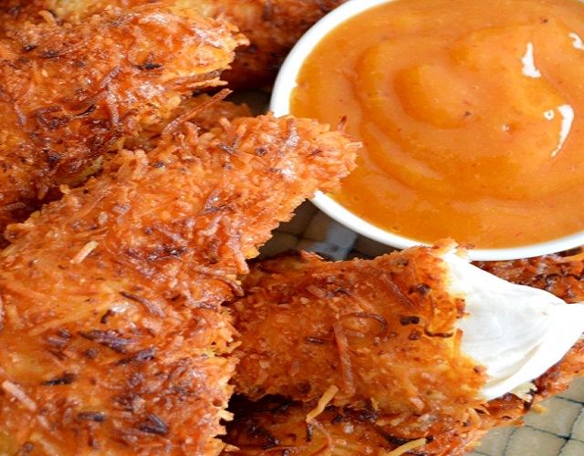 Receta de Fajitas de pollo empanizadas con salsa de mango